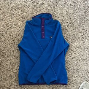 Blue Patagonia micro d-snap Fleece Pullover with Purple Accents
